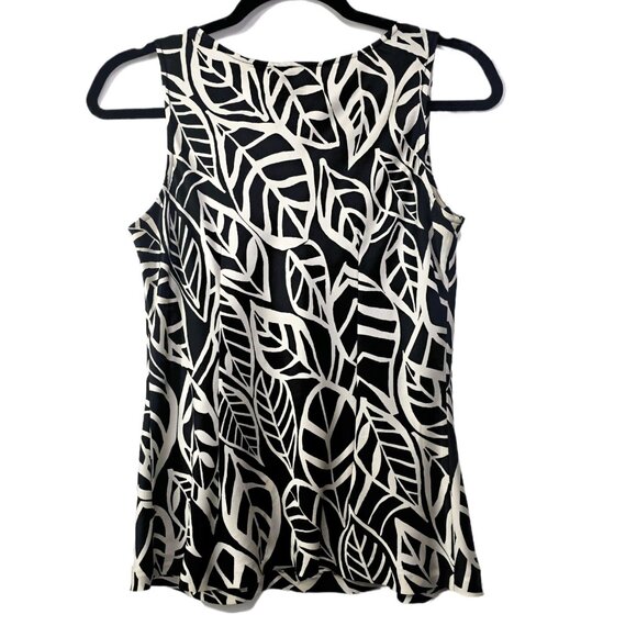 Talbots Vintage Pure Silk Cowl Neck Black White Leaf Print Sleeveless Blouse 6 - Picture 7 of 12